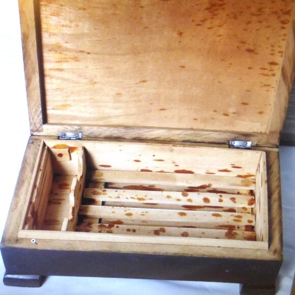 CNSstcs Antique Wood CIGAR BOX Inlayed Wood Cigar Holder Flip Top STAR Handmade - Picture 7 of 9